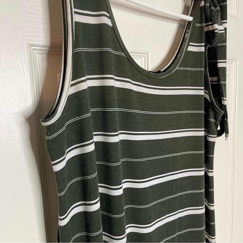 Belted Horizontal Stripe Green White Sleeveless Dress Belt Lily Morgan Large - Picture 4 of 8